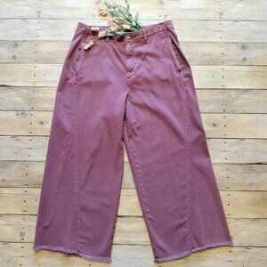 a.n.a. High Rise Wide Leg Crop Jeans 12 Burgundy Seaming Detail Slash Pockets